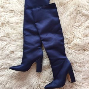 Zara Navy Blue Satin Over the Knee Boots